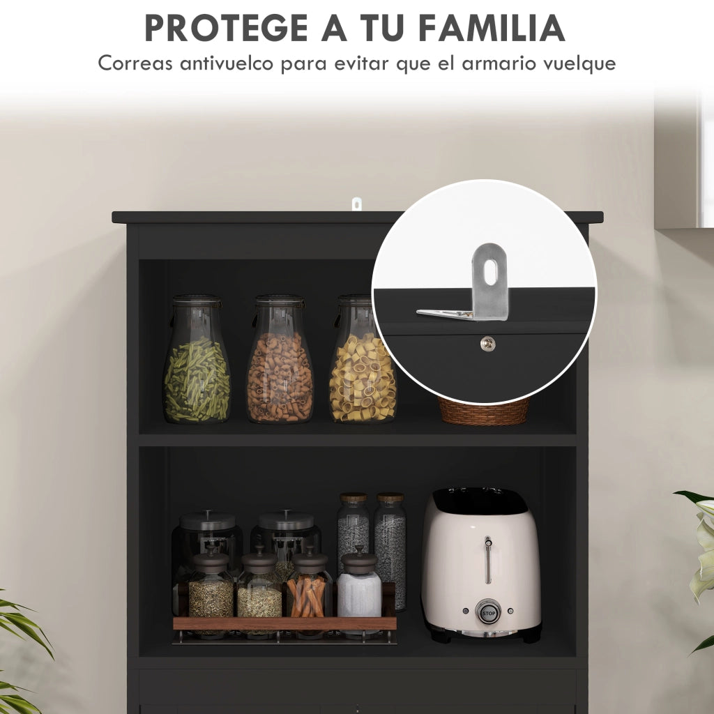 Armadio con 4 porte e ripiani ¨C zephmum ¨C nero 60x30x162 cm