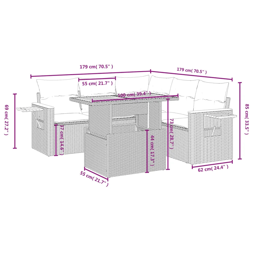 Set Divano da Giardino 6 pz con Cuscini Beige in Polyrattan 3273515