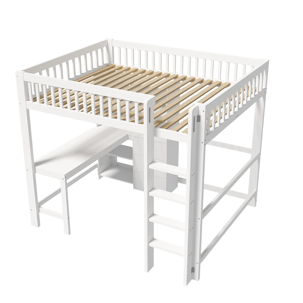 LETTO A SOPPALCO con scrivania 140x200 cm bianco in pino e MDF