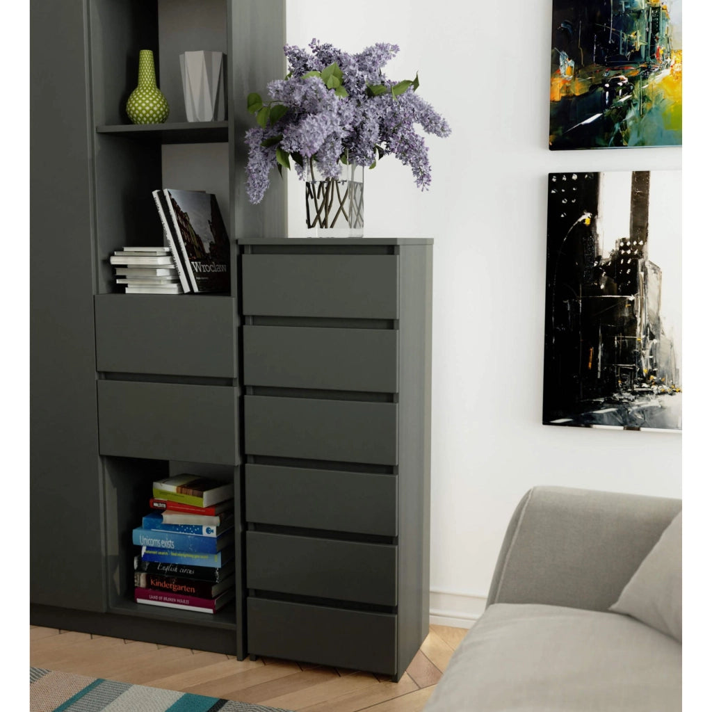 Cassettiera AKORD CL6 Cassettiera Grigia Grafite 40 cm 6 cassetti 40x35x109 cm