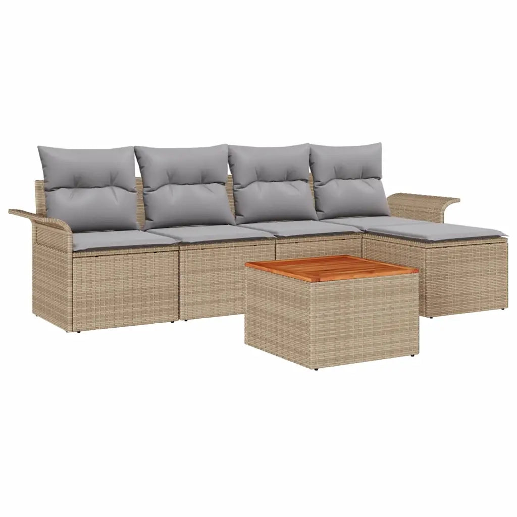 Set Divano da Giardino con cuscino 6 pcs Beige polyrattan