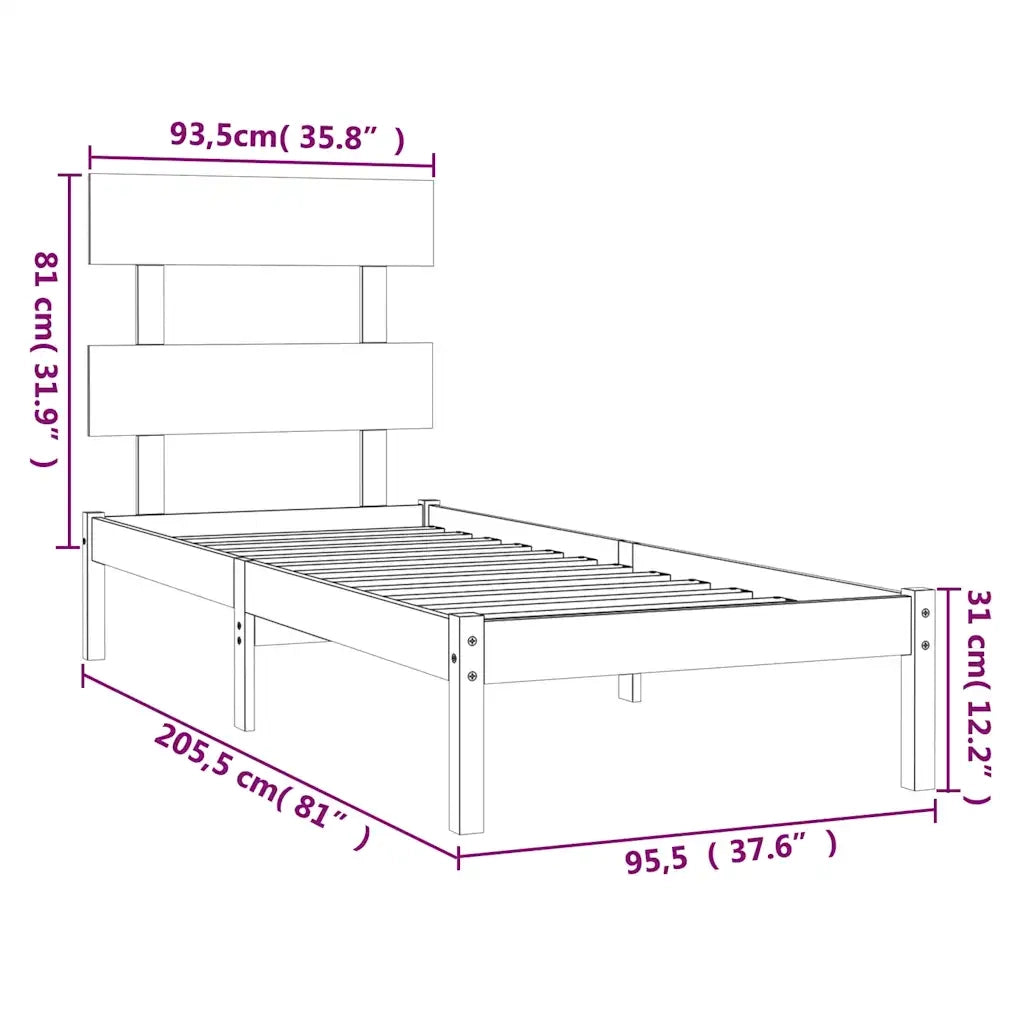 Letto singolo | Letto per adulti | Giroletto in Legno Massello 90x200 cm