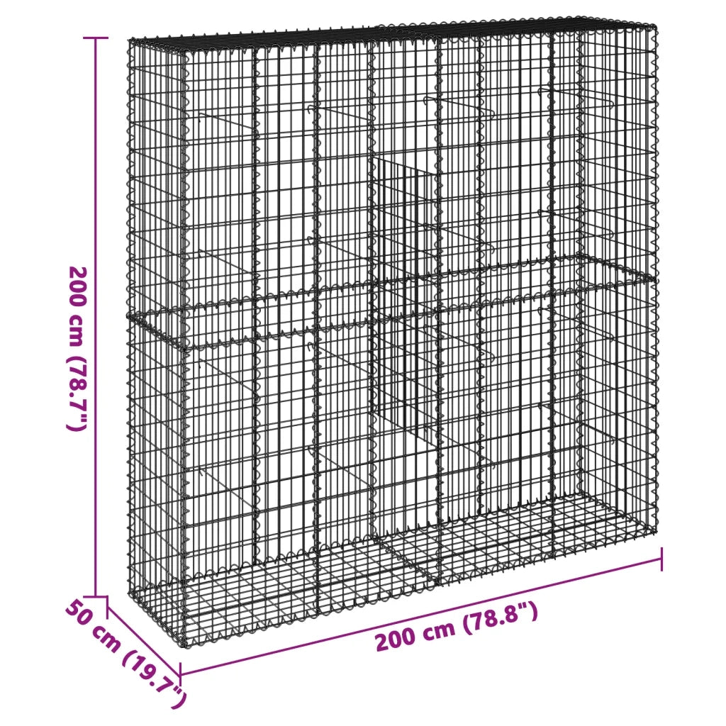 Cesto Gabbione con Copertura 200x50x200 cm in Ferro Zincato 3295167