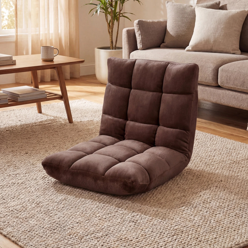 Sedia imbottita da pavimento regolabile in 14 posizioni, Poltrona da pavimento 105x56x15cm Marrone