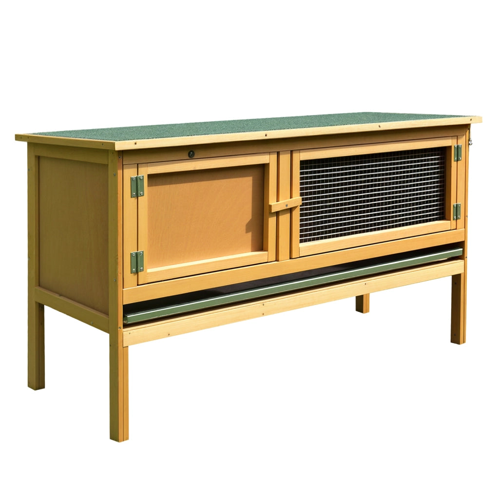 Gabbia per Conigli ¨C Minimal ¨C Legno con Tetto Aprile, 115x44.3x65 cm, Giallo Chiaro