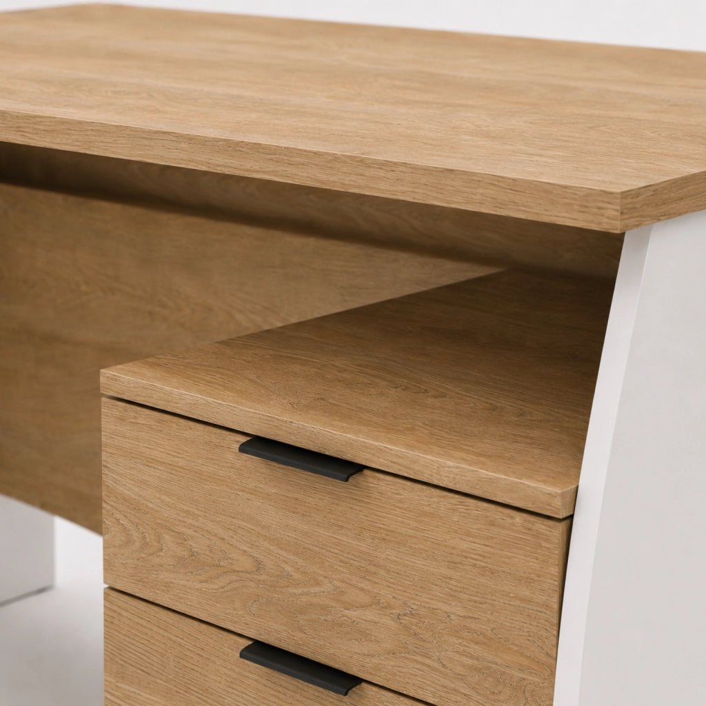 Scrivania Scrittoio Con 3 Cassetti Per Studio Ufficio Mobile Desk Da Soggiorno Sala Da Pranzo 136 X 74 X 67 Cm Bianco E Rovere