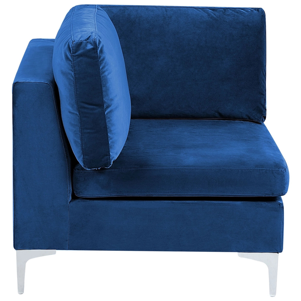 Divano ad angolo a 1 posto in velluto blu marino Modulo con gambe in metallo argento Stile glamour