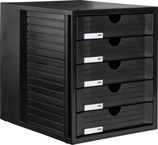 Cassettiera per Ufficio con 5 Comparti Chiusi, Dimensioni DIN A4, Nero, Soluzione di Archiviazione per Ufficio
