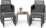 5 Pezzi Set da Esterno in Rattan PE, Set Mobili da Giardino con Cuscini, Sedie Poggiapiedi e Tavolino da Caffè, Poltrone Lounge Salvaspazio per Balcone, Piscina e Cortile
