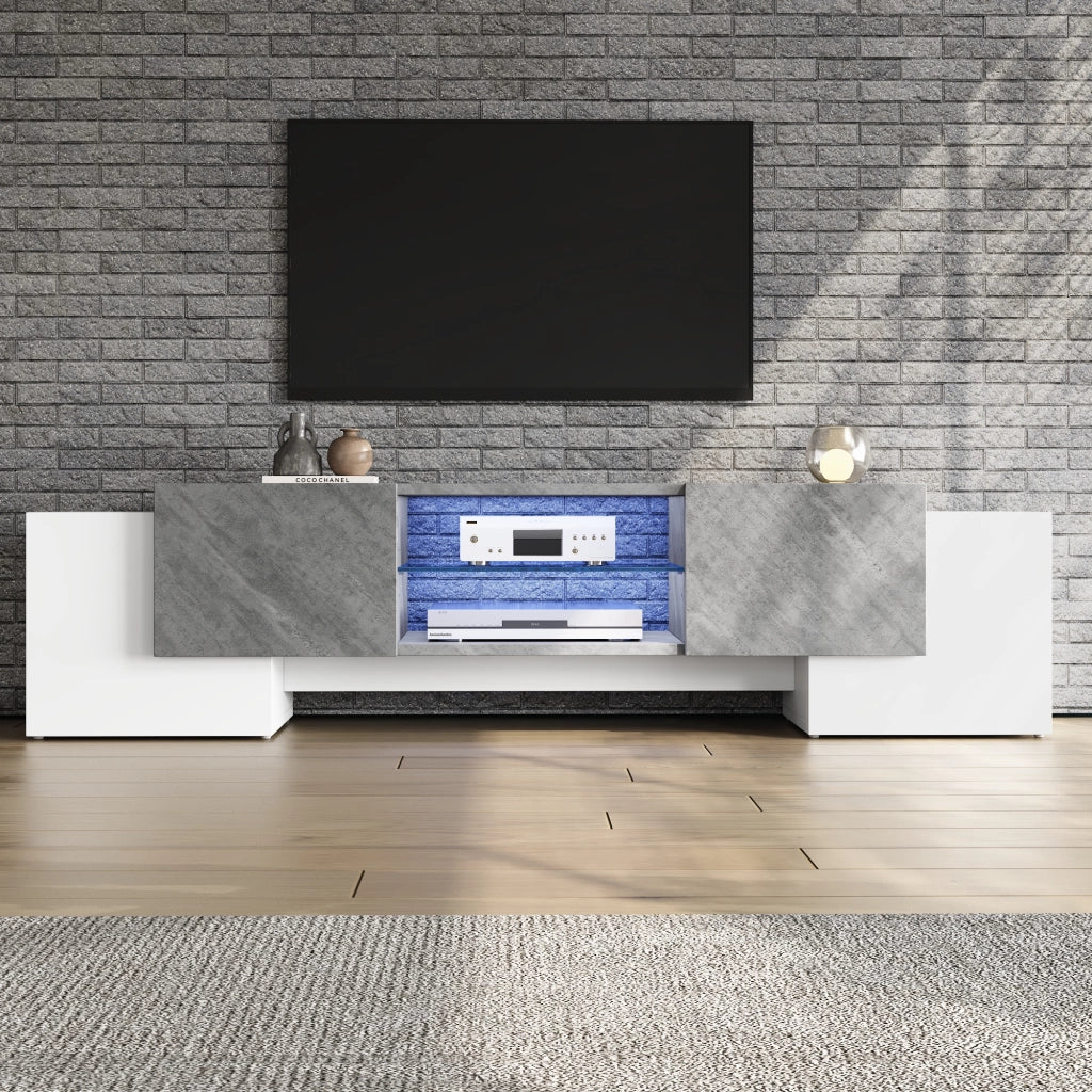 MOBILE TV 180x40x46,5 cm MDF Bianco e Grigio con LED e 4 ante