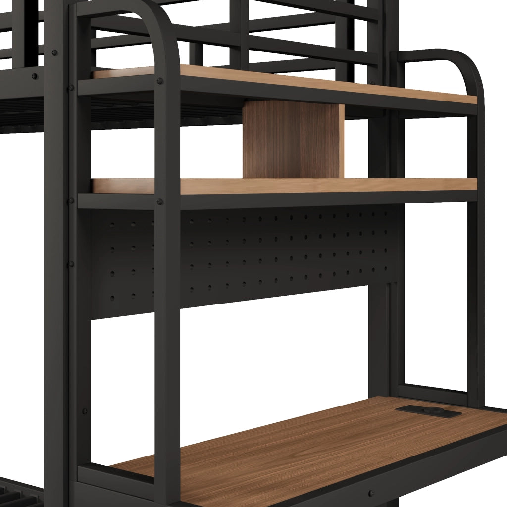 LETTO A CASTELLO 90x200 cm Metallo Nero con scrivania, LED e USB