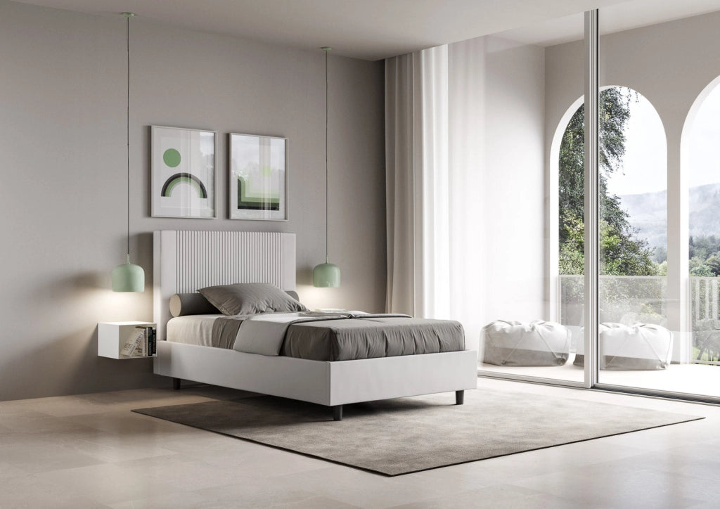 Letto Matrimoniale Extra Large 200x210 cm con Rete e Contenitore Goya Bianco
