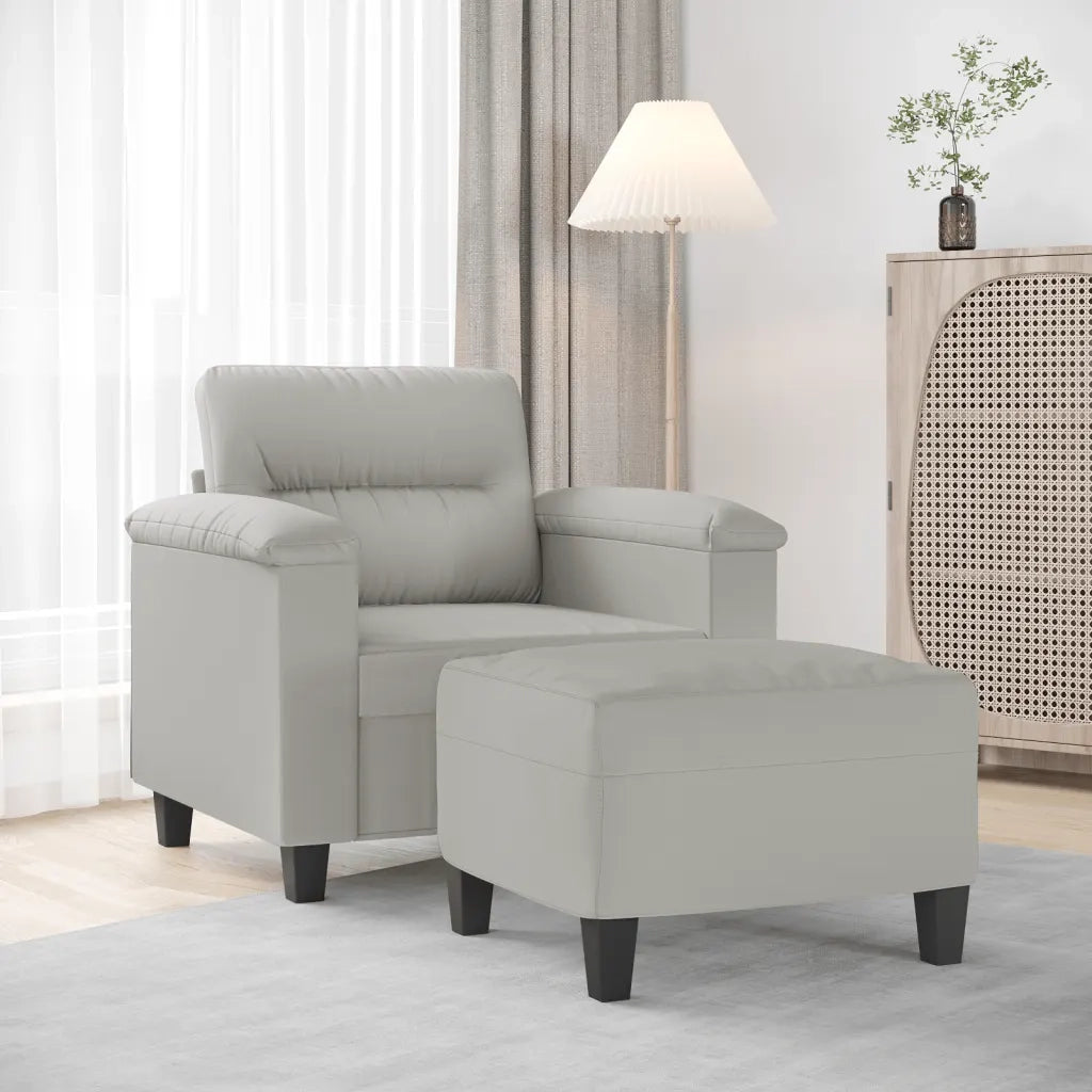 Poltrona | Sedia Relax con Poggiapiedi Grigio chiaro 60 cm Tessuto Microfibra