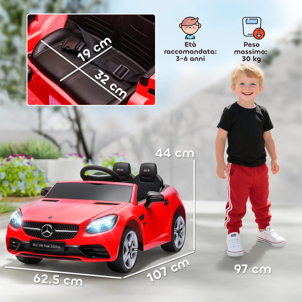 Auto Bambini Mercedes SLC 300 Telecomando ¨C zephmum ¨C Rosso PP e Metallo 107x62.5x44 cm
