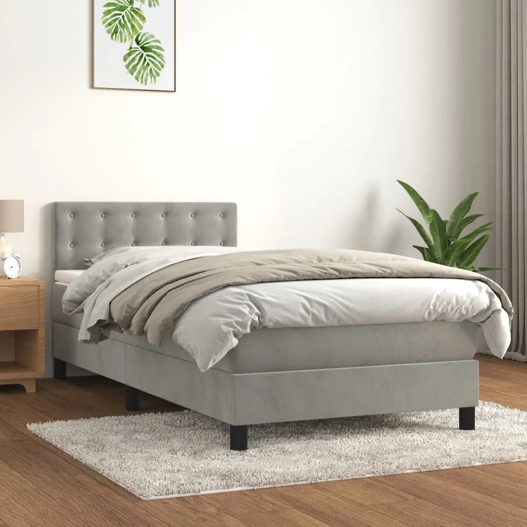 Letto singolo | Letto per adulti | Giroletto a Molle con Materasso Grigio Chiaro 100x200cm Velluto