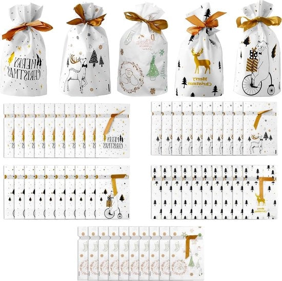Scatole di regalo per Natale con corda per tirare - 50 pezzi di alta qualità - disegni di Natale per decorazione festiva - dolci, biscotti, e altro.