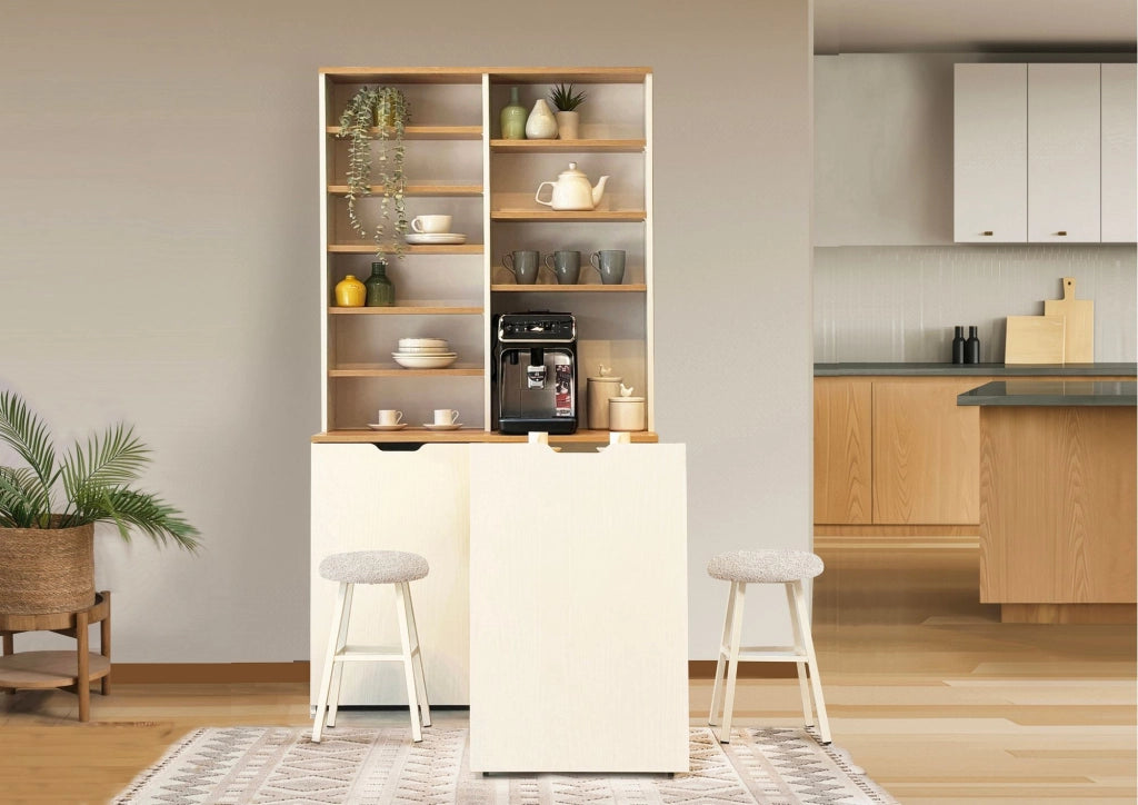 Espositore e sgabelli in legno "Flexa" - 100 x 45 x 190 cm - Crema