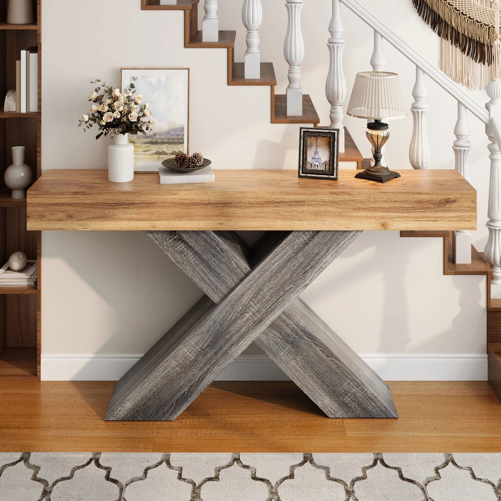 Tavolino Consolle con Gambe a X ¨C MINIMAL ¨C Effetto Legno, Truciolato, Salotto e Ingresso