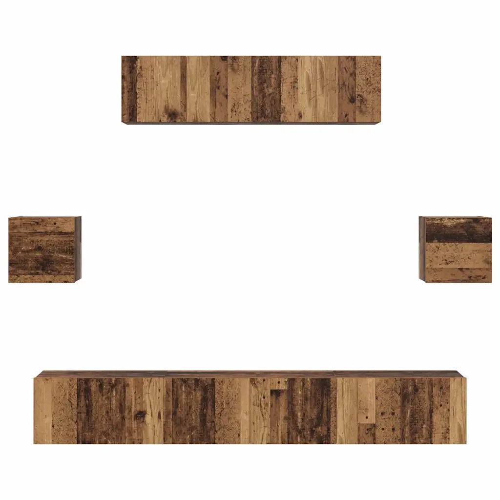 Set mobile TV 7 pz | Armadietto TV | Mobile Porta TV Legno vecchio Legno multistrato