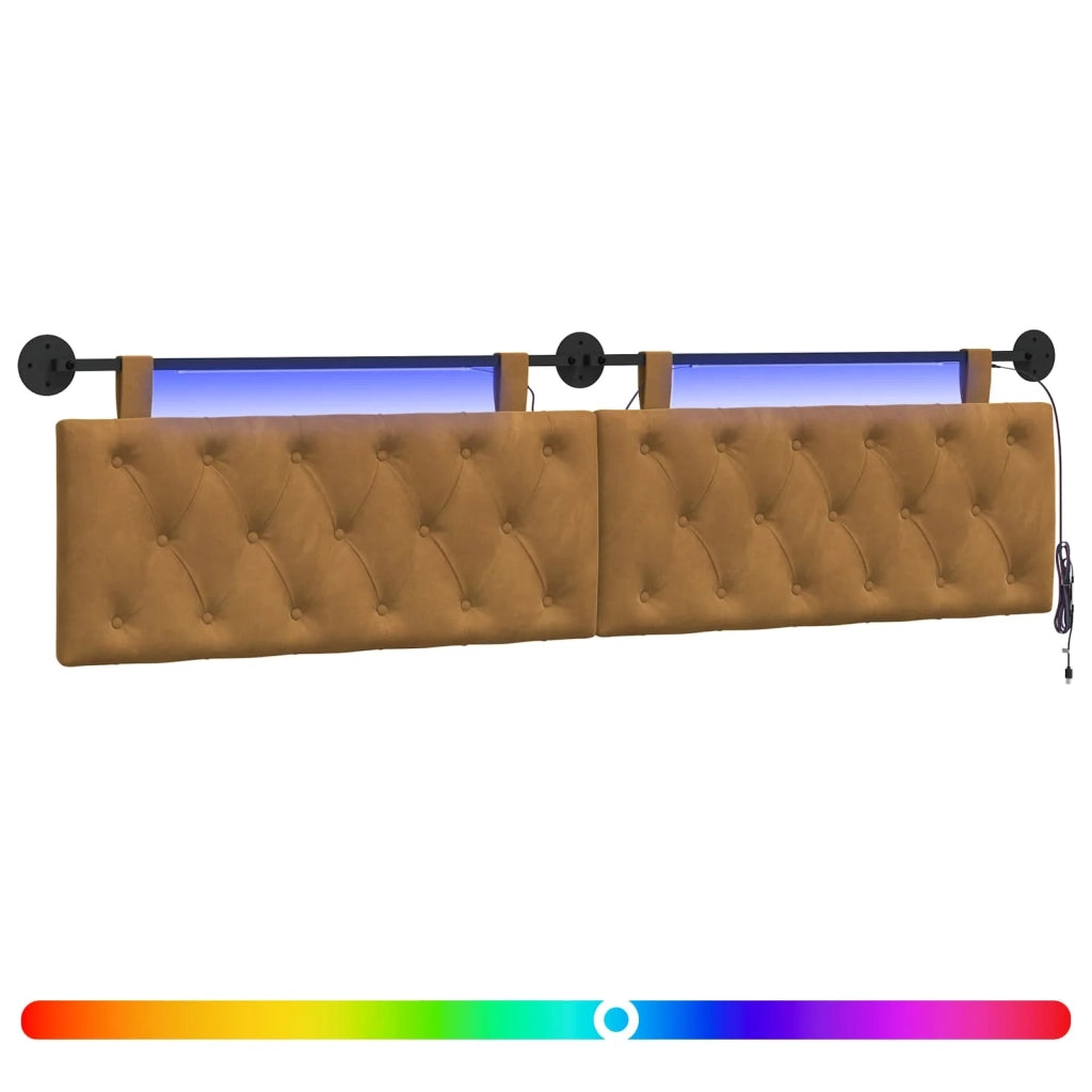 Testiera sospesa Con luce LED Marrone Velluto 3424729