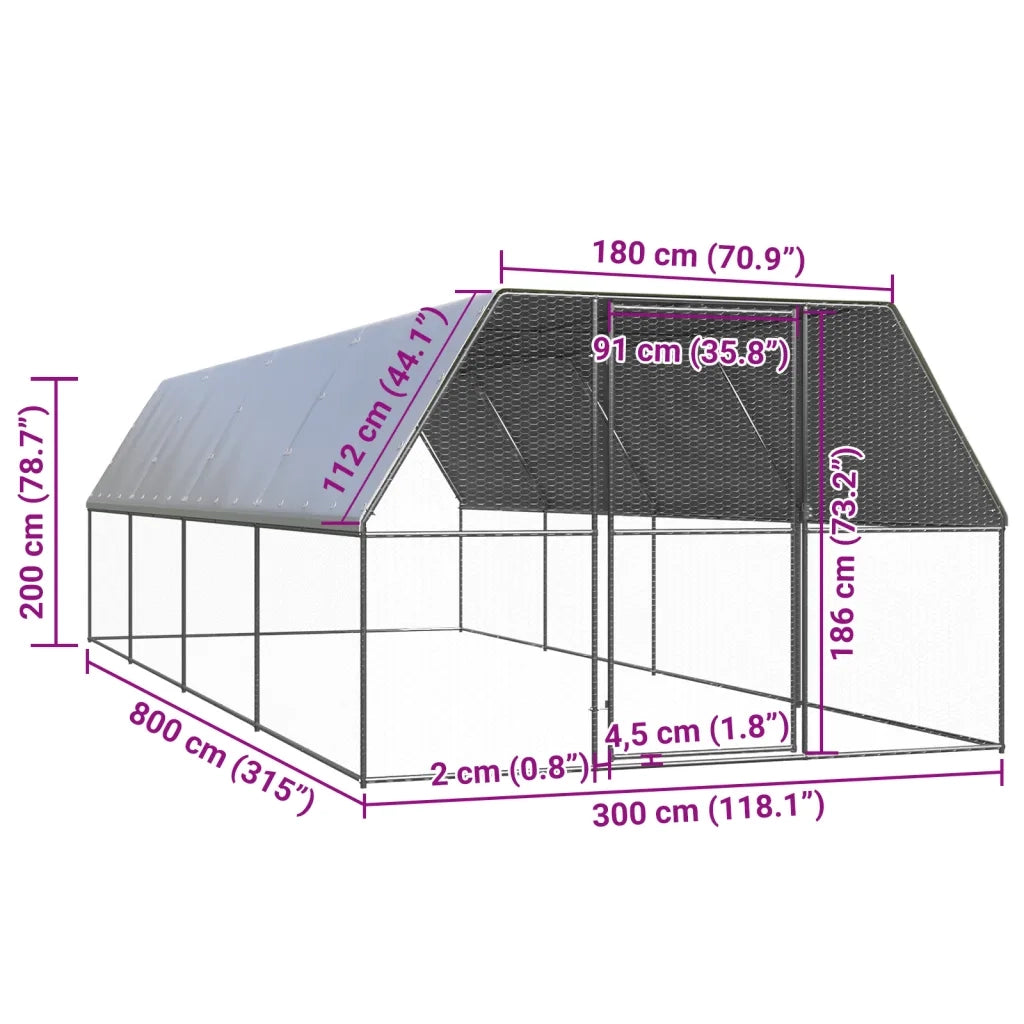Gabbia per Polli da Esterno 3x8x2 m in Acciaio Zincato 3154378