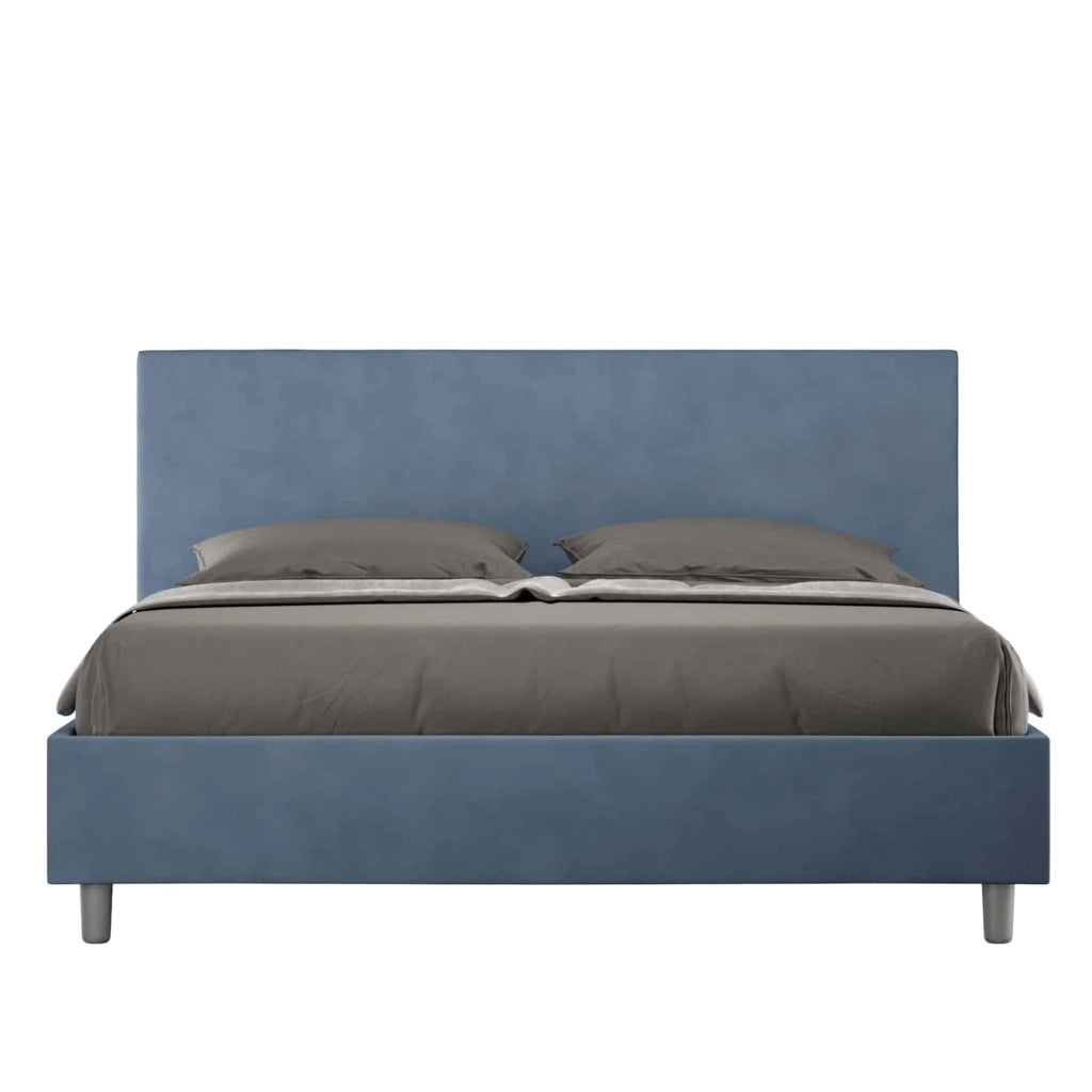 BS COM Letto matrimoniale con rete imbottito 160x210 microfibra blu