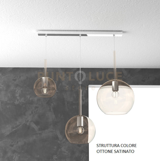 SOSP. OTTONE SAT. RETTANGOLARE 3 LUCI VETRI (1 X GRANDE+ 1 X MEDIO+ 1 X PICCOLO)TUTTI AMBRA 1155OS-S3 RMIX-AM
