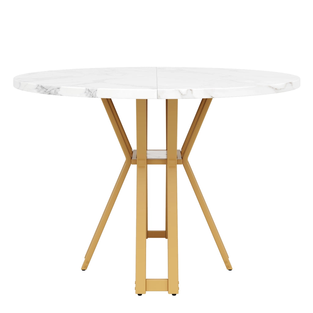 Tavolo da pranzo rotondo (100 x 100 x 76 cm), tavolo rotondo leggero e lussuoso per 4-6 persone, adatto a sale da pranzo e soggiorni, gambe dorate, pi