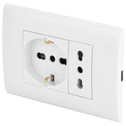 PLACCA CON PRESA 10/16A E SCHUKO 10/16A BIANCA