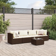 Set Divani da Giardino 5 pz con Cuscini Marrone in Polyrattan