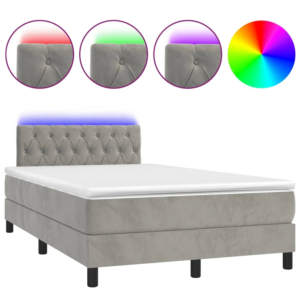Letto a Molle con Materasso e LED Grigio Chiaro 120x200 cm Velluto 3134573