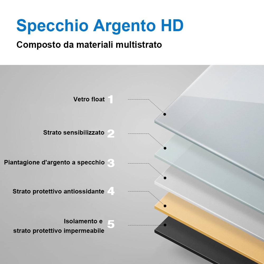 AICA Specchio da bagno a LED, Rettangolare 100 x 60 cm, Anti nebbia, Regolabile 3 LED di colore, Funzione Memoria