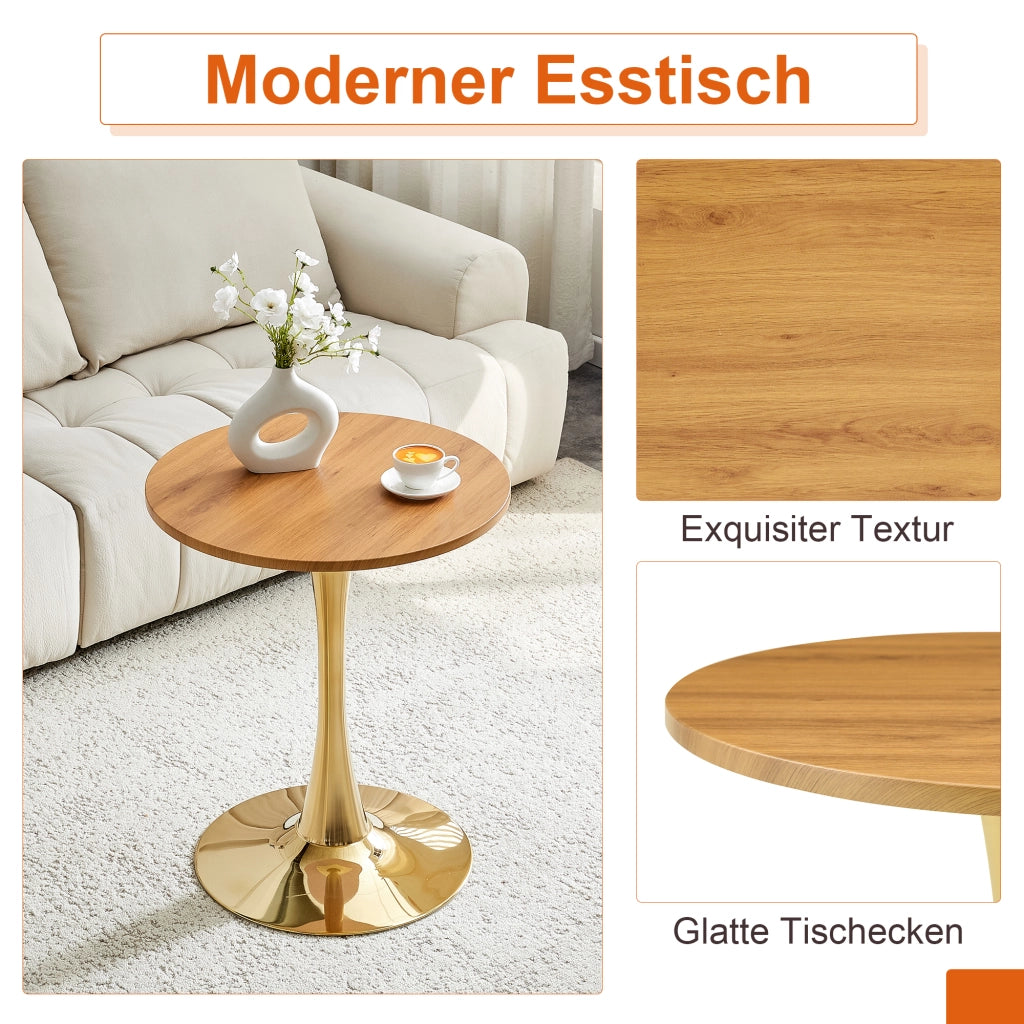 TAVOLO Rotondo 60 cm MDF e Metallo Oro/Legno