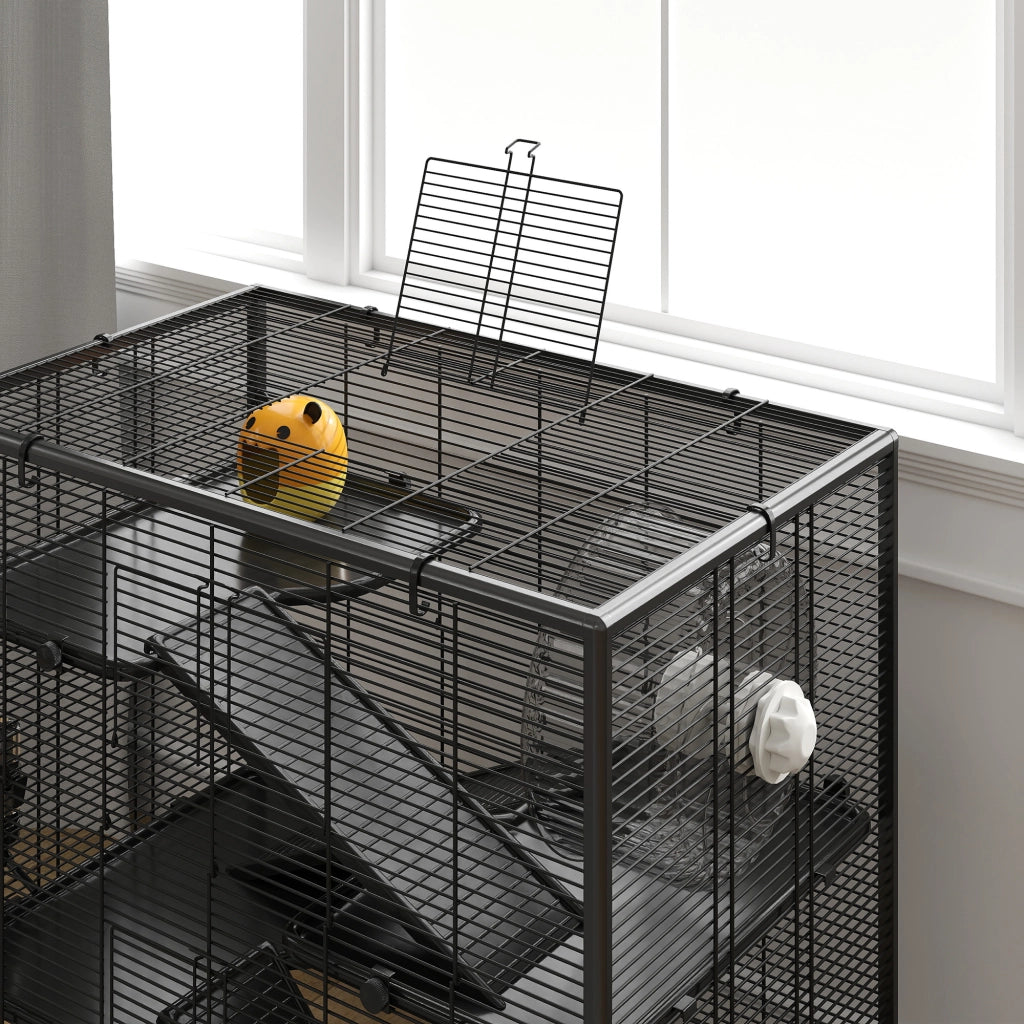 Gabbia per Criceti con Base in Vetro e Accessori ¨C Minimal ¨C 78.5x48.5x80 cm, Nero