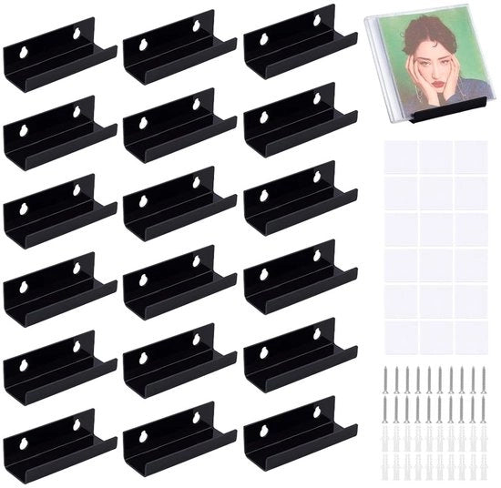 Set di supporti per dischi da 20 pezzi - Nero acrilico - Pannello da parete - Spaziale - Facile da installare - Dimensioni 100 x 35 x 29,5 mm - Supporto per dischi in vinile