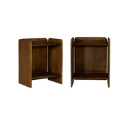 Set 2 comodini esotici in legno di acacia a 2 livelli, noce