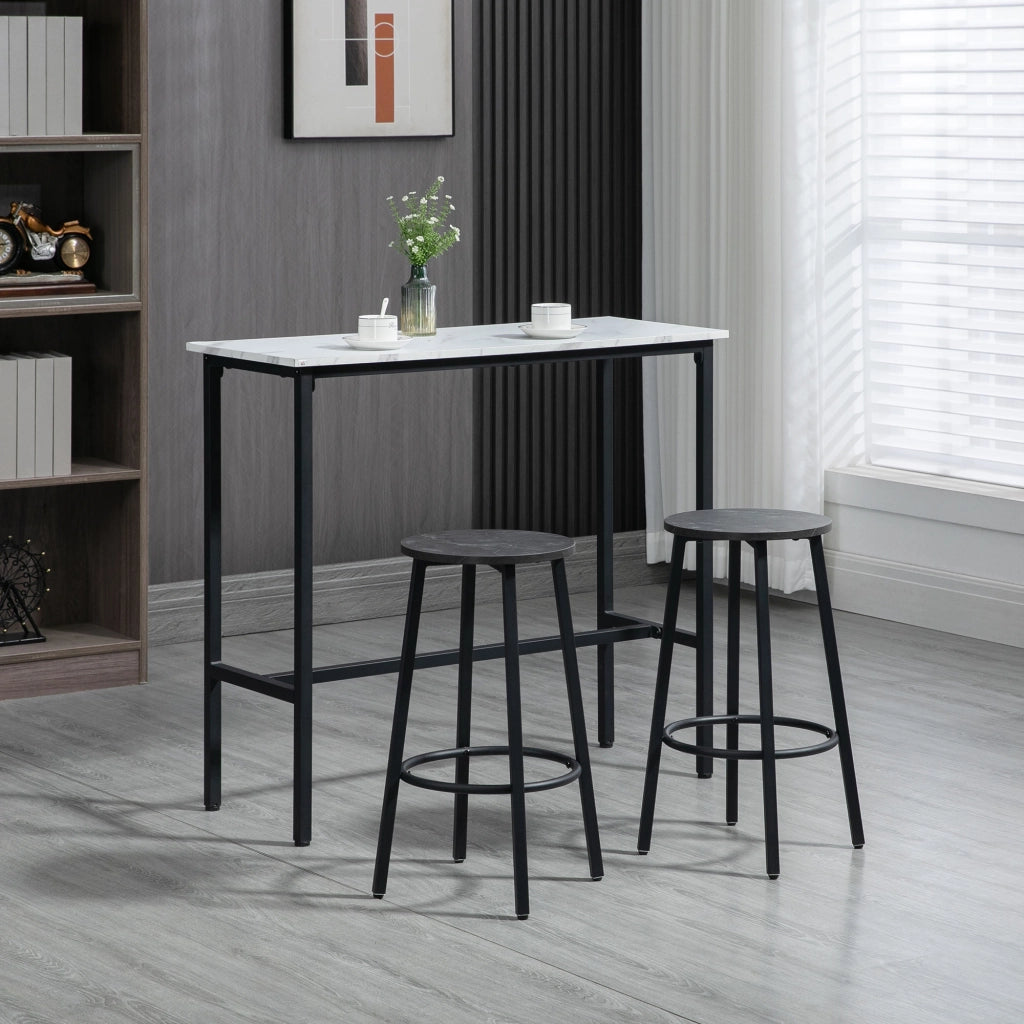 Set Bar 2 Posti con 2 Sgabelli ¨C Minimal ¨C Piano Marmo Bianco, Struttura in Acciaio