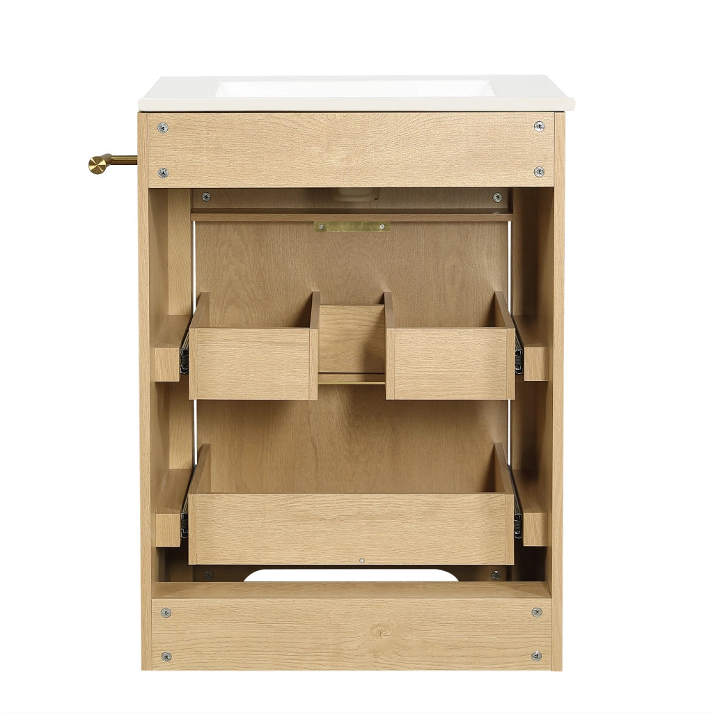 Mobile bagno con 2 cassetti; lavabo in ceramica e portarotolo reversibile per bagno; in MDF; legno naturale; 61×47×82 cm