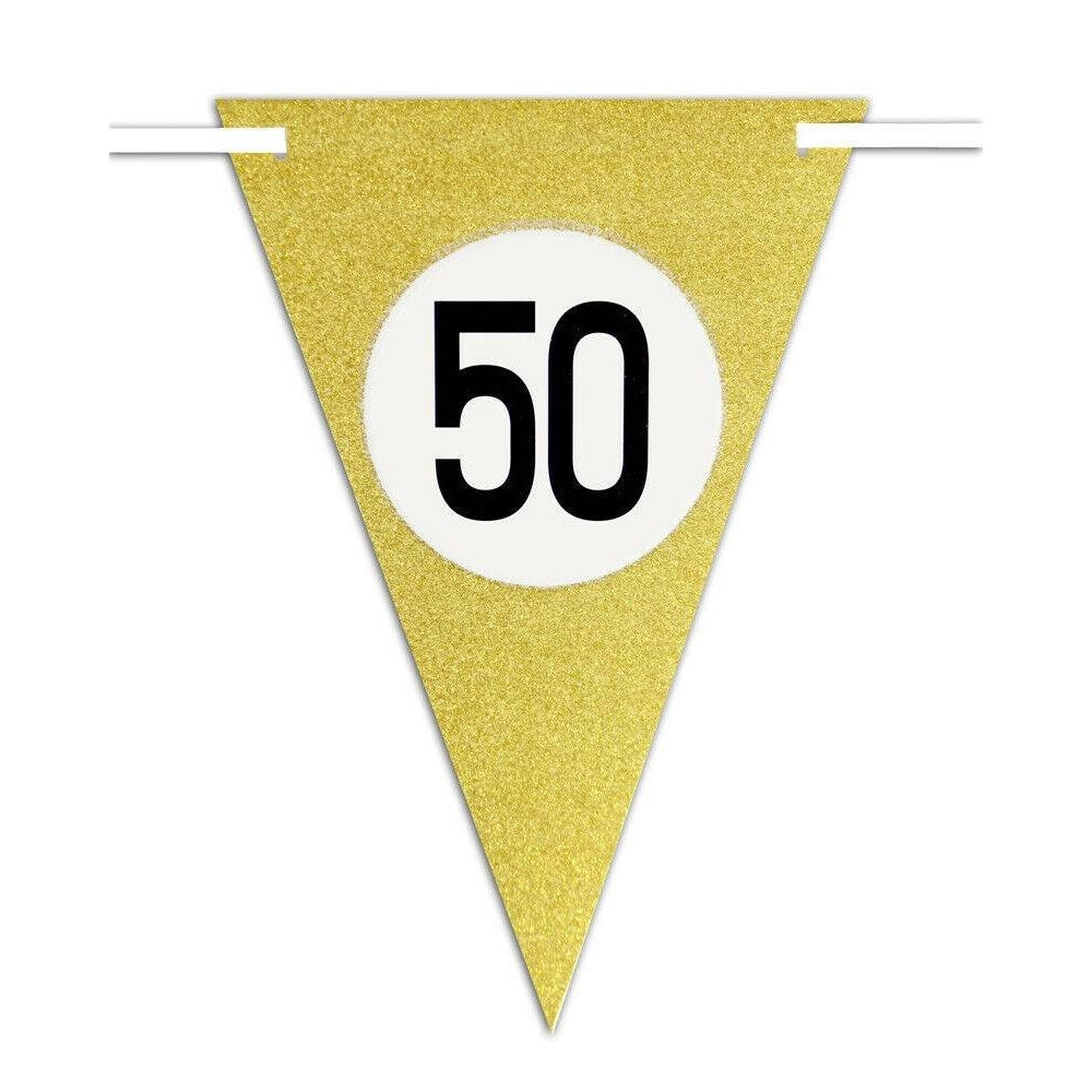 Trade Shop - Bandierine Festa Compleanno Anniversari Set 10pz Triangolari Festone Oro 50 Anni -