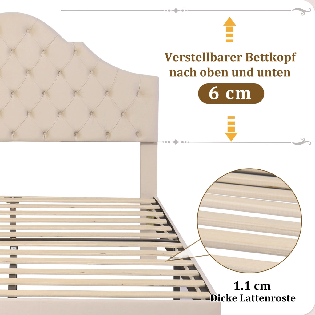 letto imbottito velluto beige 140 x 190 cm