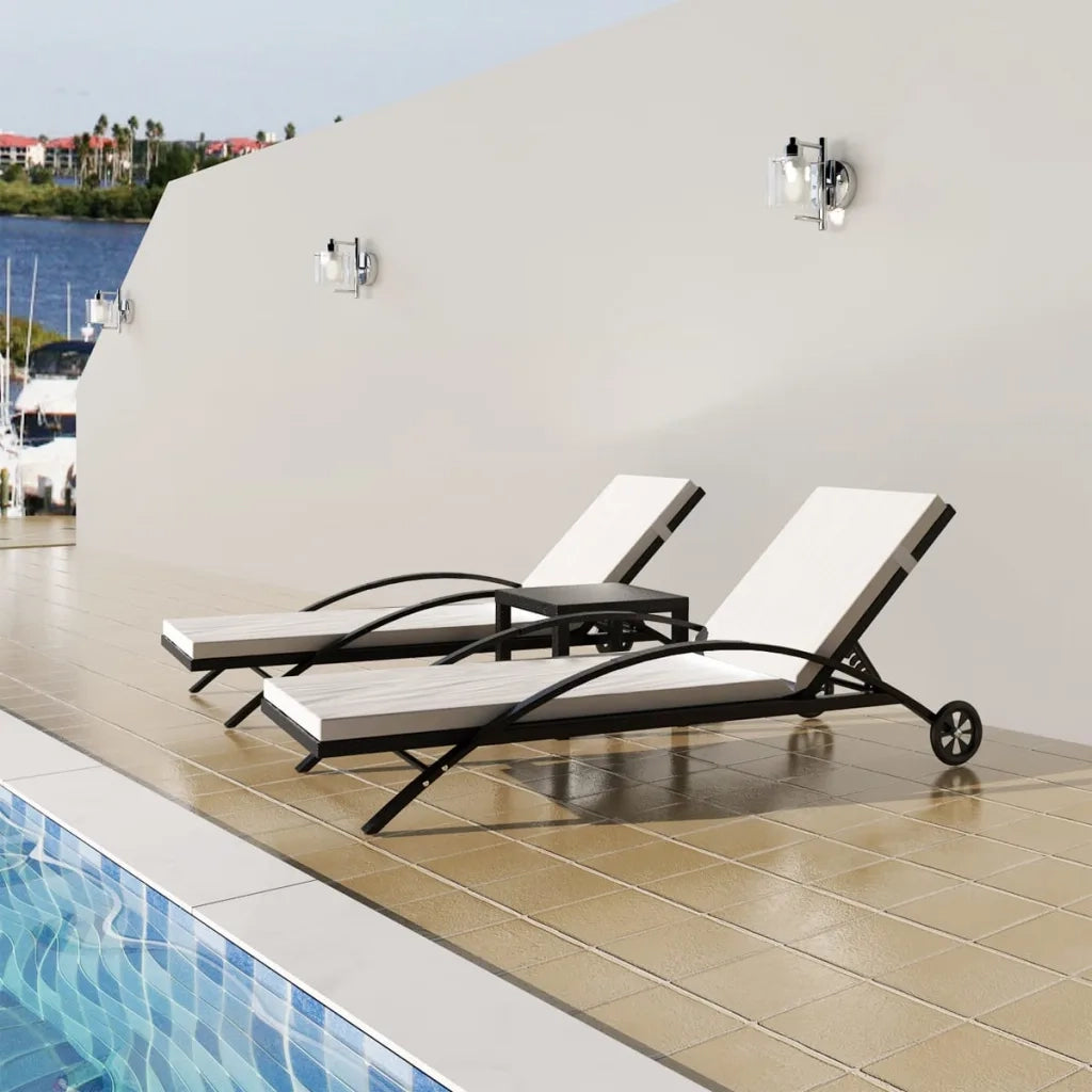 Lettini PrendiLettino sole | Sdraio da giardino | Lettino da sole con Tavolino in Polyrattan Nero