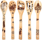 Set di Spatole in Bambù da 5 pezzi - Accessori da Cucina in Legno - Accessori da Cucina - Assistenza in Cucina - Ergonomico - Facile da Pulire