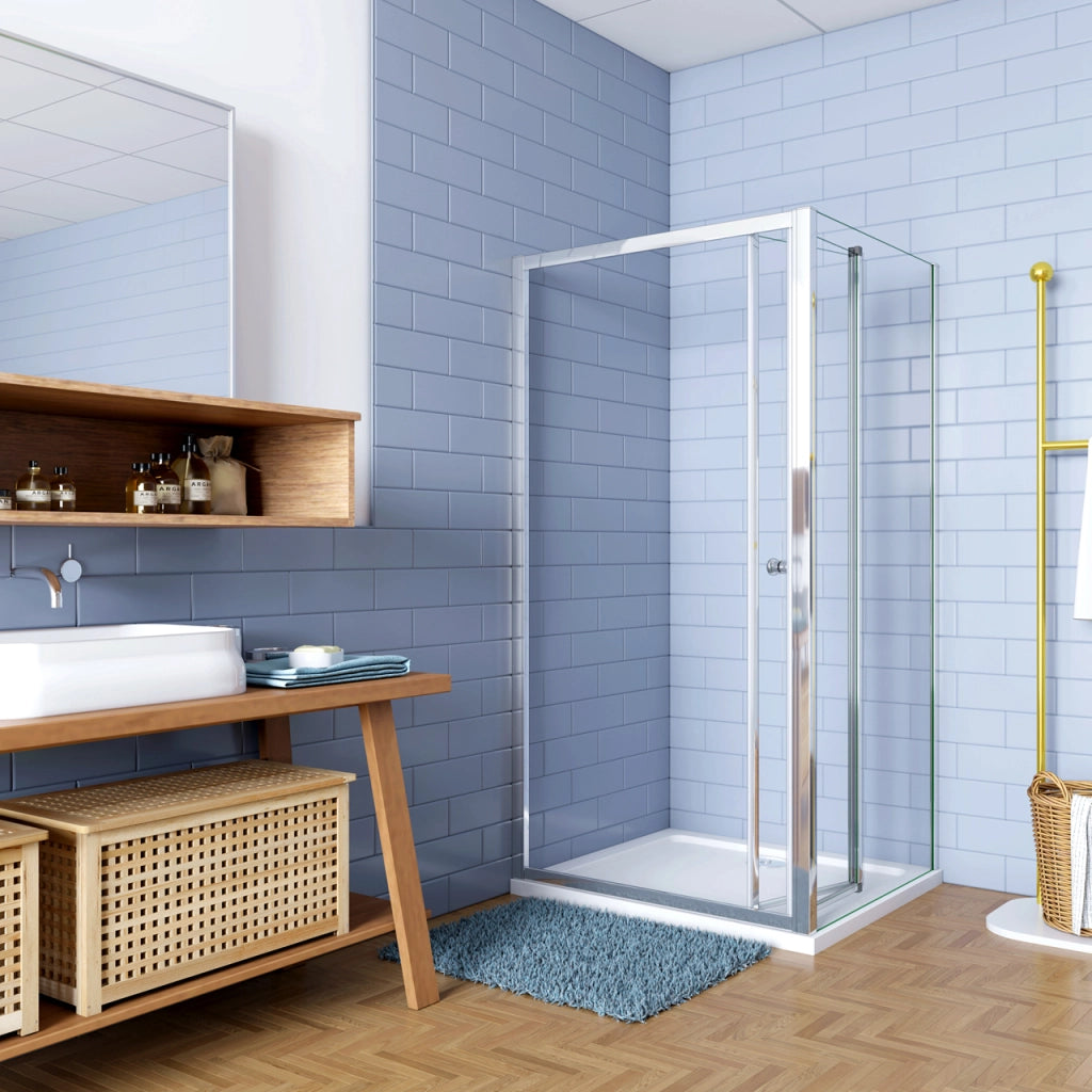 185cm Box Doccia Angolare Porta a Soffietto con Parete Fissa 100x90cm in Vetro Temperato Trasparente 5 mm Profilo Cromo Lucido