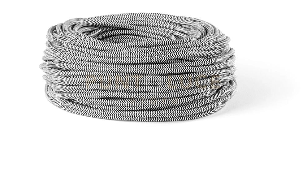 Rolla 50 mt cavo elettrico 2x0,75 mm rivestito in tessuto bianca e nera