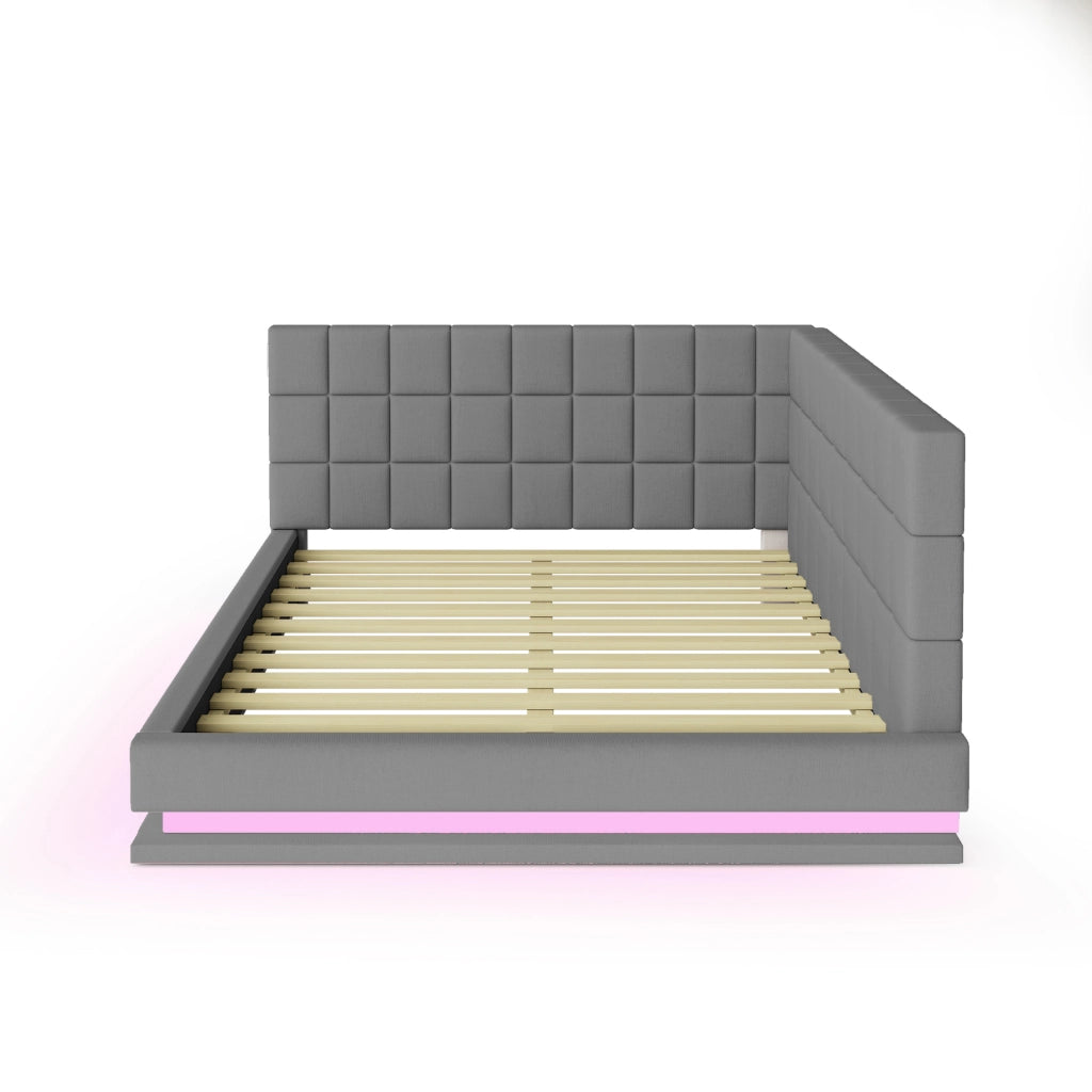 LETTO DIVANO Imbottito 140x200 cm Grigio in Lino con LED e USB