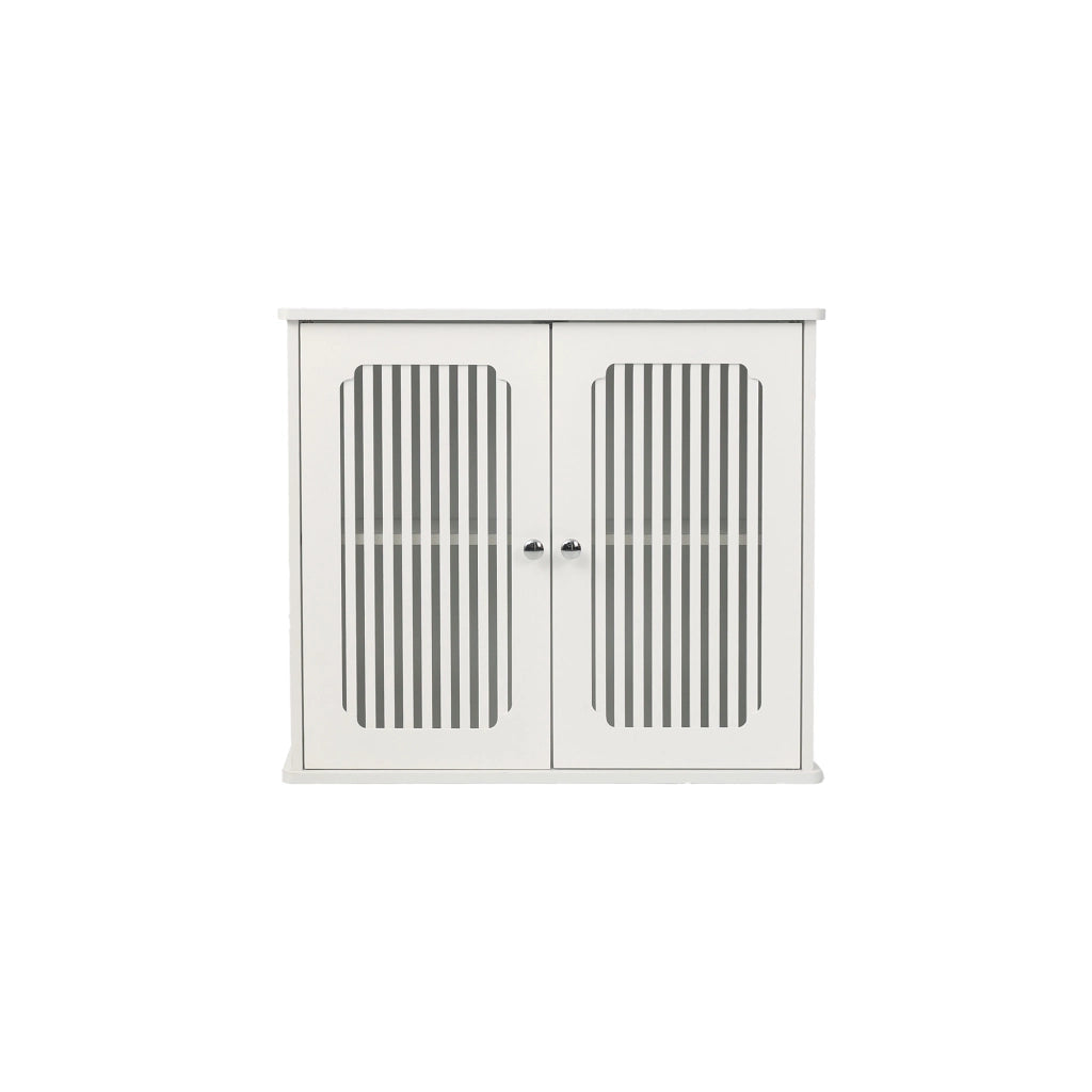 Armadio pensile da bagno con 2 ante e frontale a lamelle; in MDF e truciolare; bianco