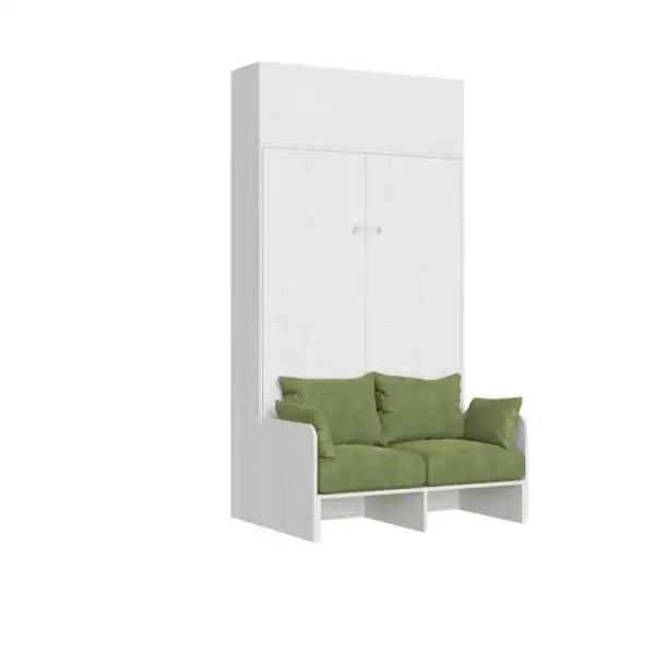 Letto una piazza e mezzo a scomparsa 120 Kentaro con divano e pensile  bianco frassino, verde
