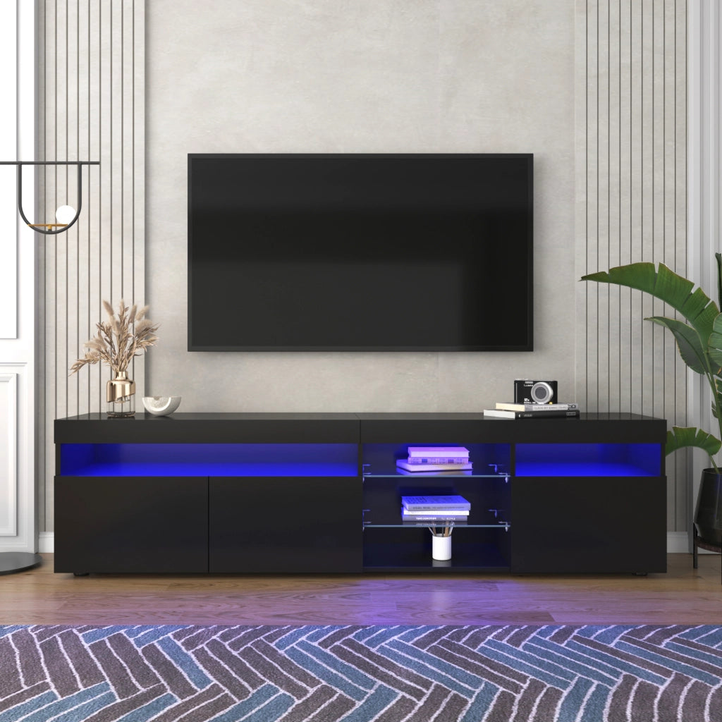 Mobile TV con 3 Ante e LED a Colore Variabile; in MDF e Vetro; Nero; 180 × 35 × 48 cm