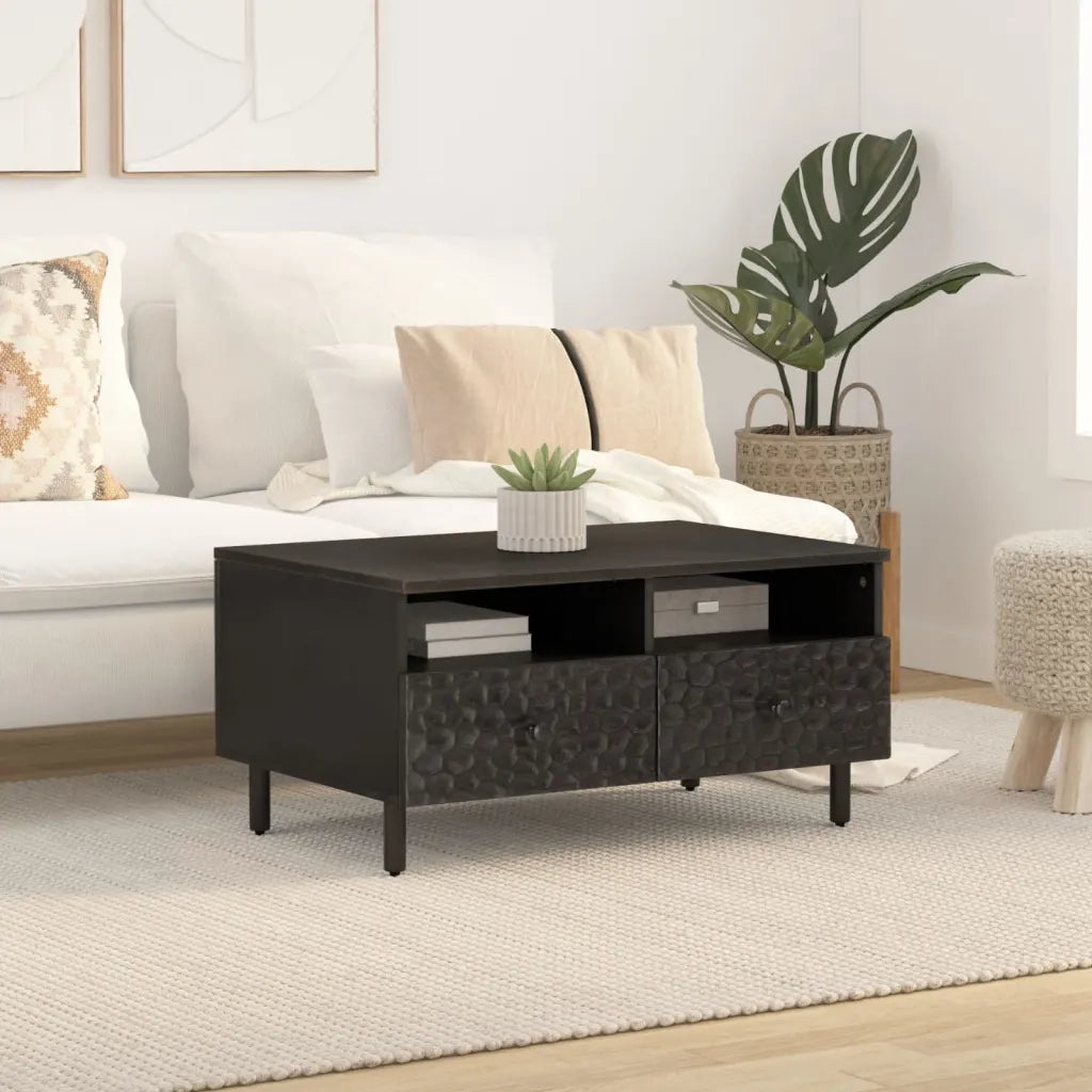 Tavolino da Salotto-Tavolino da soggiorno-Tavolo Nero 80x54x40 cm in Legno Massello di Mango 363450