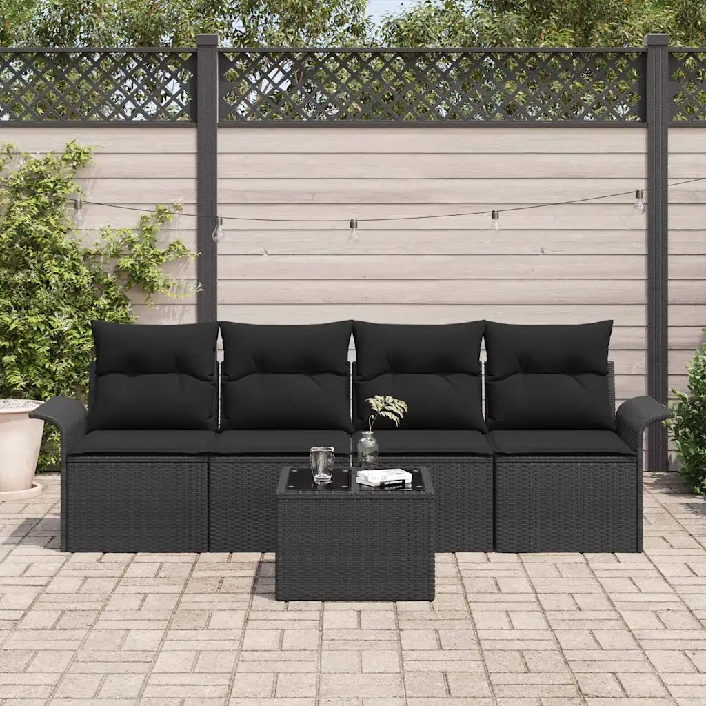 Set di divani con cuscino 5 pz | Set Salotto da Giardino Nero polyrattan